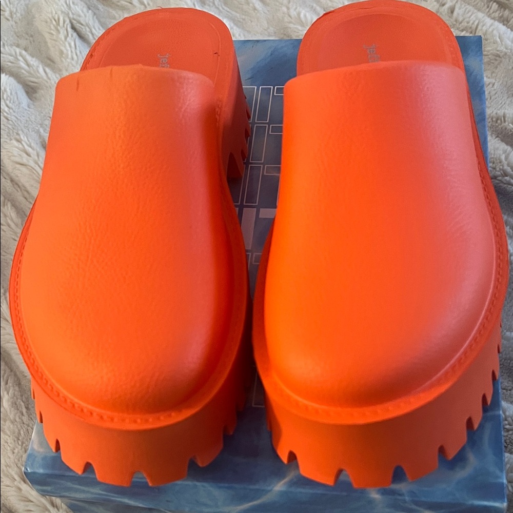 Jeffrey Campbell Neon Orange Slip-On Clog Mules